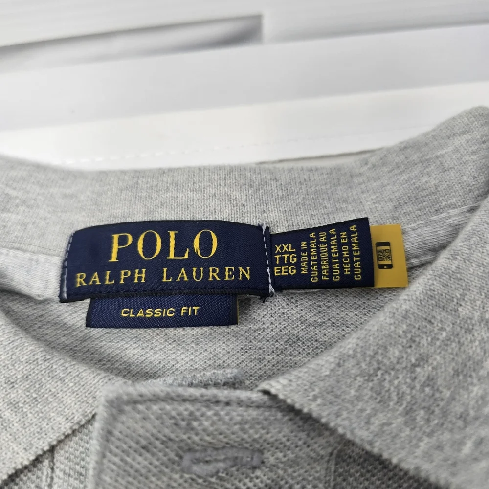 NWT Polo Ralph Lauren Polo Shirt Gray Pique Short Sleeve Men's 2XL Classic‎ Fit.